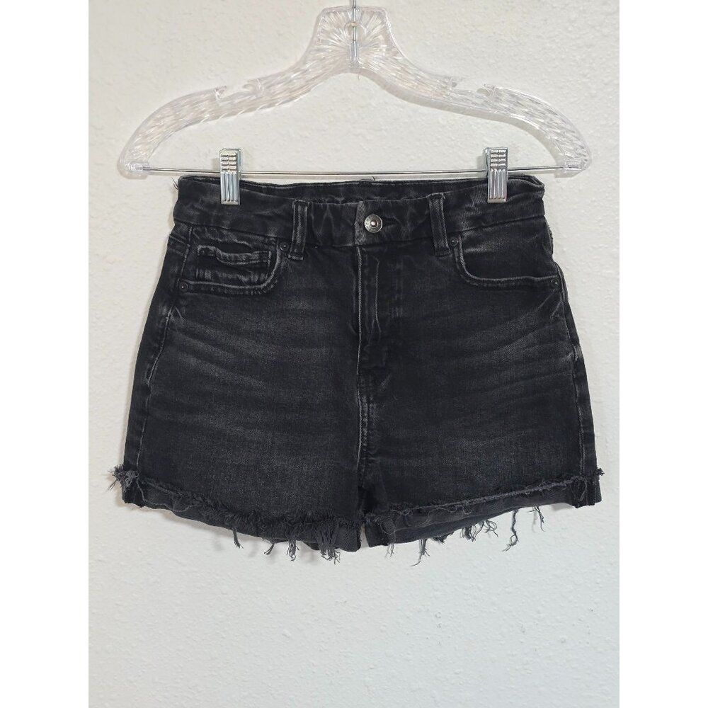 American Eagle Stretch Jean High Rise  Shorts Black Distressed Womens Sz 4
